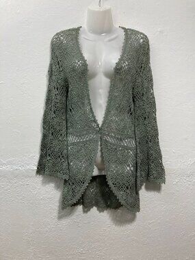 Karen Kane Crochet Cardigan Bell Sleeve Boho Romantic Y2K Sage Green M